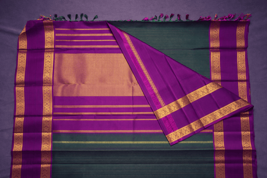 Royal Purple & Emerald Green Kanjivaram Silk Saree with Gold Zari Border
