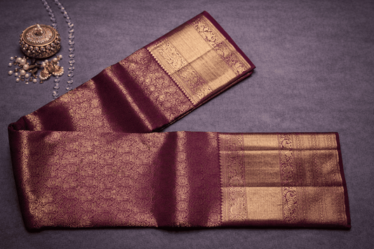 Royal Wine Kanjivaram Silk Saree with Grand Gold Zari Weaving