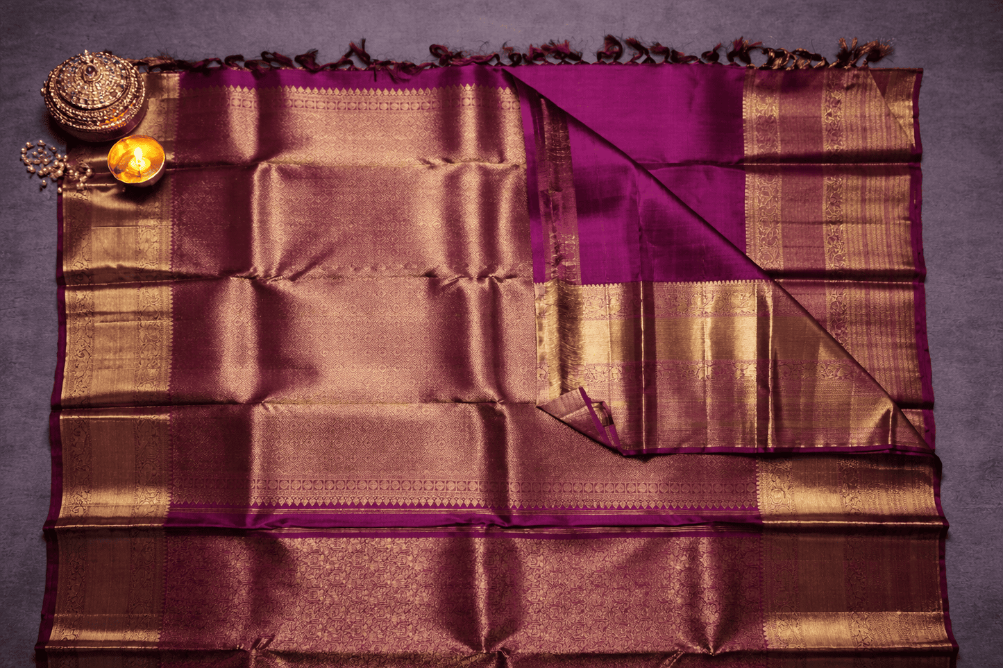 Royal Wine Kanjivaram Silk Saree with Grand Gold Zari Weaving