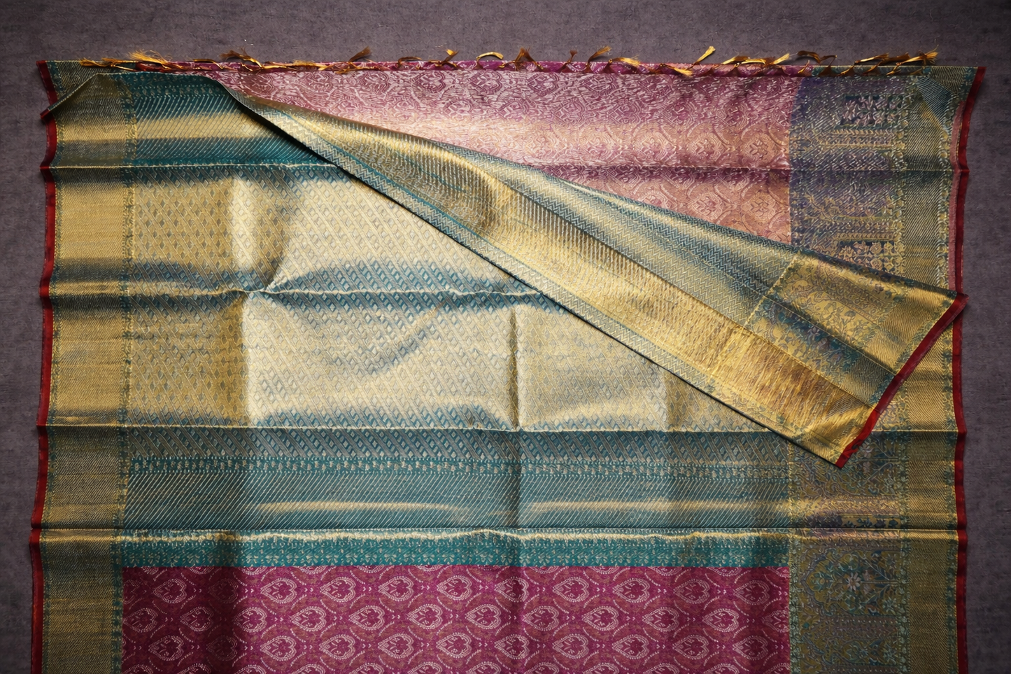 Royal Magenta & Gold Kanchipuram Tissue Silk Saree with Traditional Zari Border