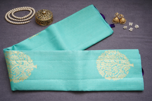 Elegant Aqua Blue & Royal Purple Silk Saree with Rich Zari Woven Pallu