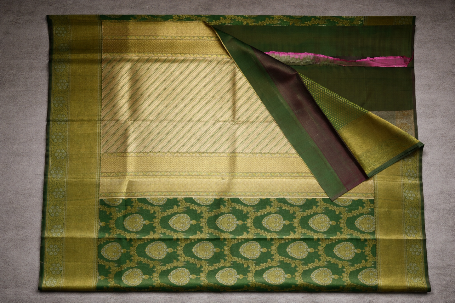 Elegant Green & Gold Zari Woven Silk Saree with Traditional Motifs