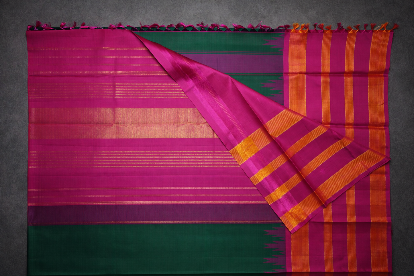 Elegant Green & Pink Traditional Silk Saree with Zari Border and Designer Pallu