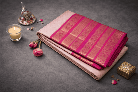 Baby Pink & Fuchsia Rose Kanchipuram Silk Saree