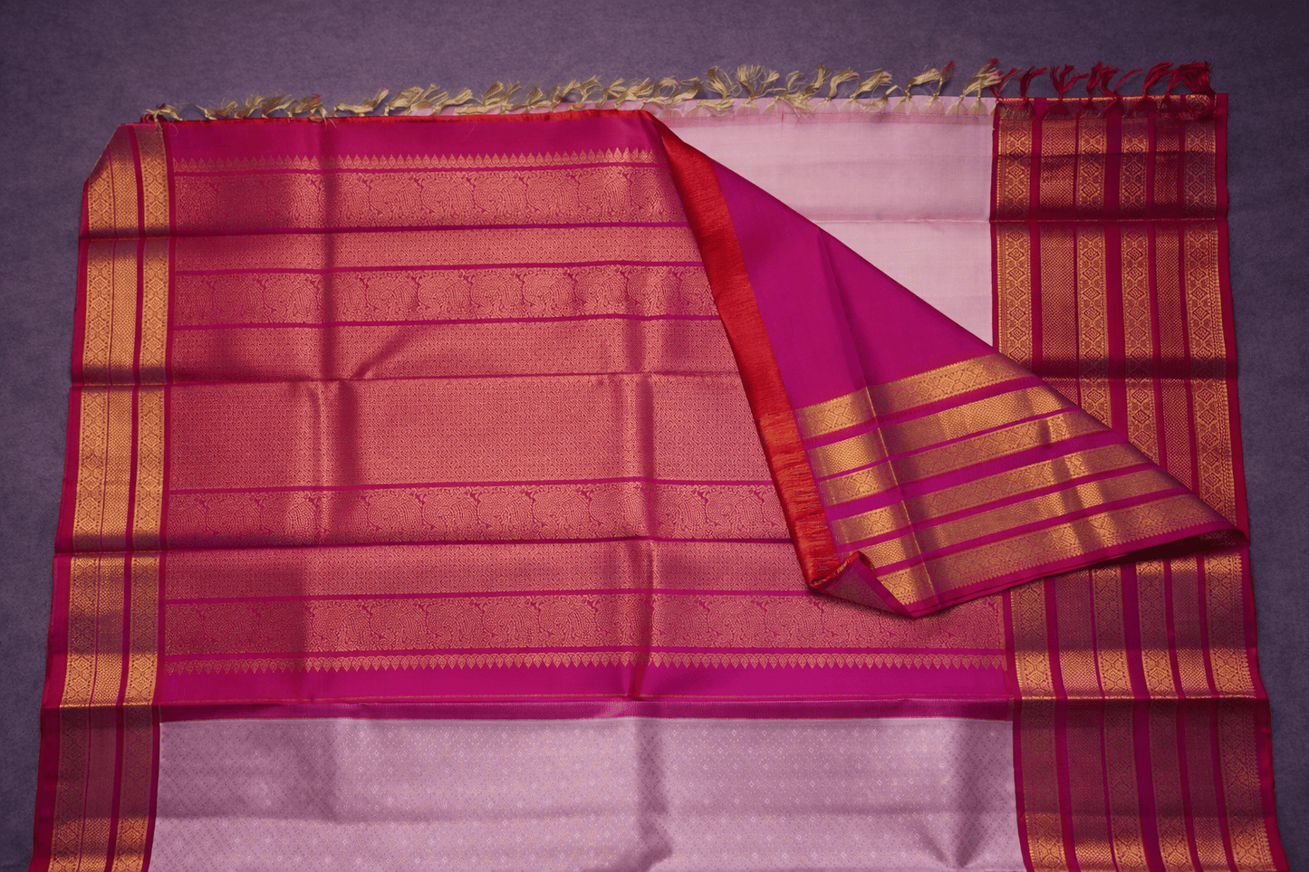 Baby Pink & Fuchsia Rose Kanchipuram Silk Saree