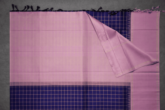Royal Blue & Soft Pink Kanjivaram Silk Saree with Zari Checks