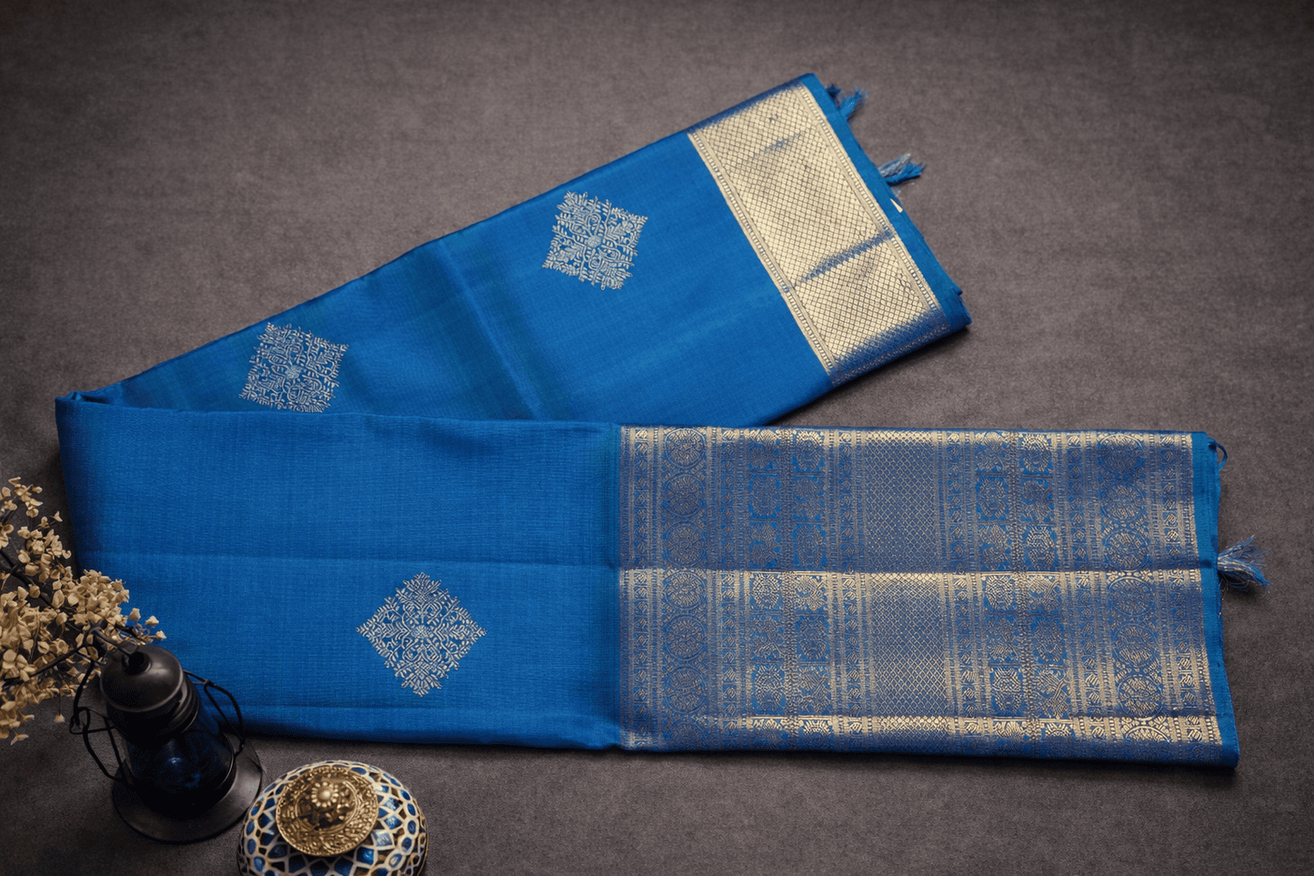 Elegant Blue Kanjivaram Silk Saree with Rich Gold Zari Border
