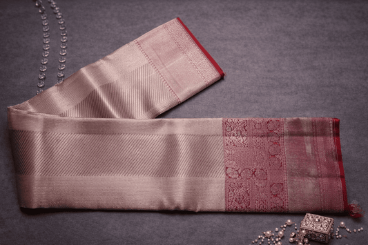 Elegant Rose Gold Silk Saree with Rich Red Zari Border