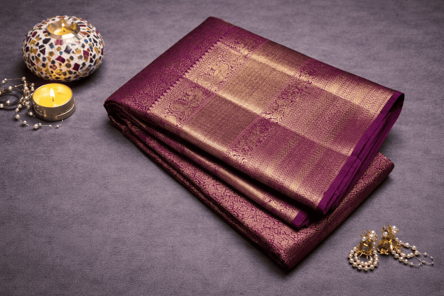 Royal Wine Kanjivaram Silk Saree with Grand Gold Zari Weaving