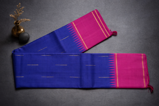 Royal Blue & Pink Traditional Silk Saree with Zari Butta and Contrast Border