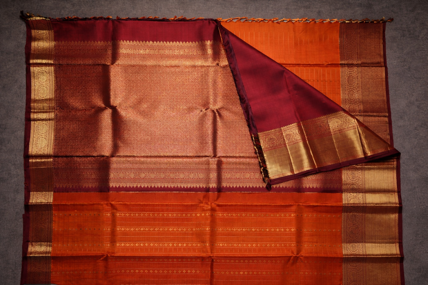 Elegant Orange Silk Saree with Gold Zari Border