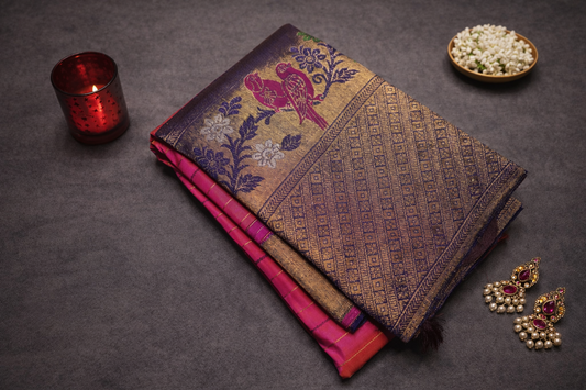 Elegant Pink Silk Saree with Designer Zari Border