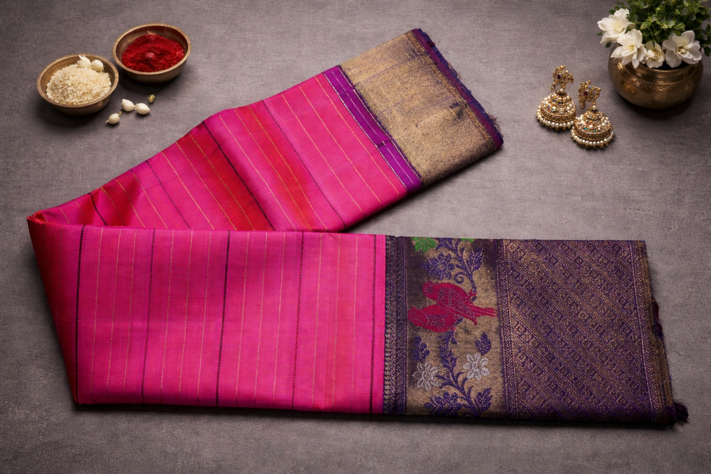 Elegant Pink Silk Saree with Designer Zari Border