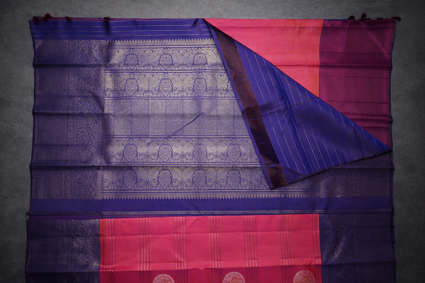Royal Pink & Purple Kanchipuram Silk Saree with Traditional Zari Border