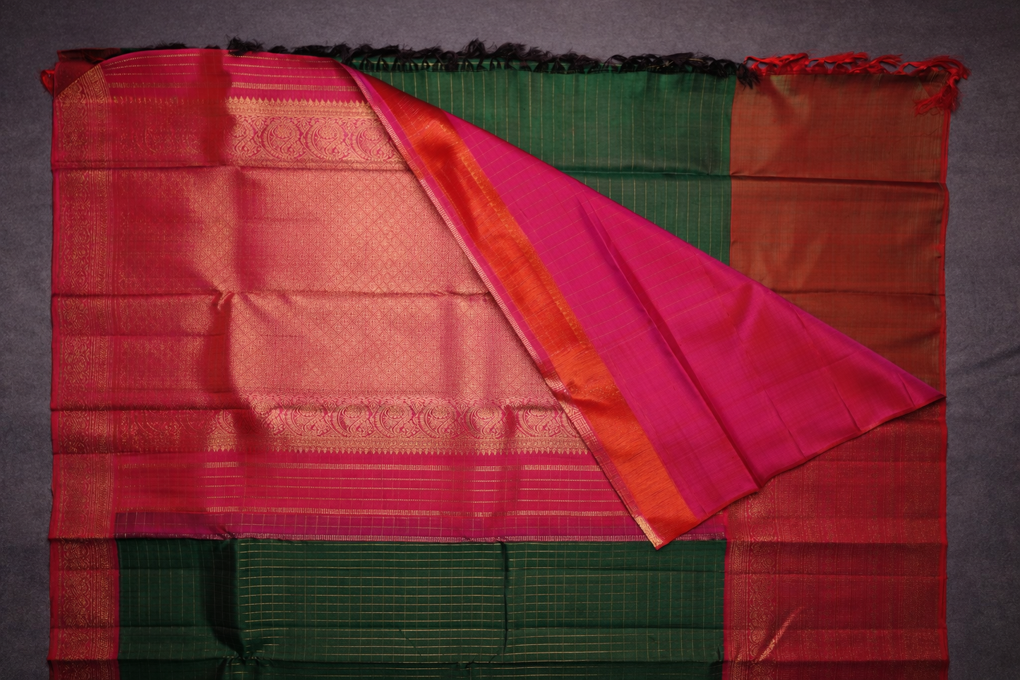 Classic Dark Green Kanchipuram Silk Saree with Red Zari Border