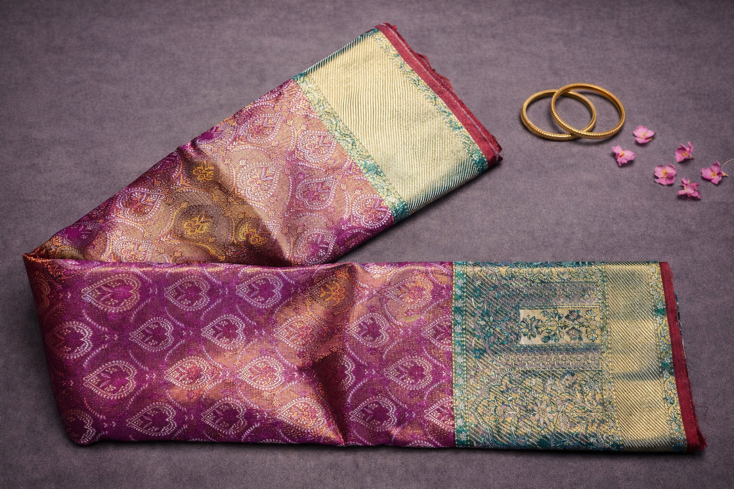 Royal Magenta & Gold Kanchipuram Tissue Silk Saree with Traditional Zari Border