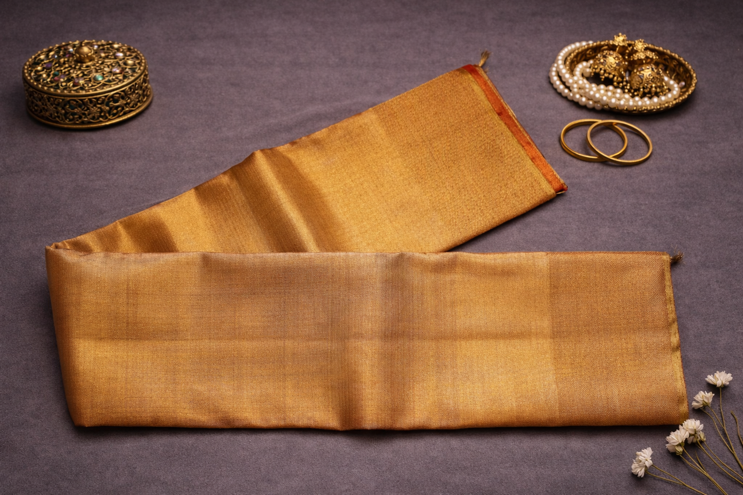 Classic Golden Kanchipuram Silk Saree with Subtle Zari Finish