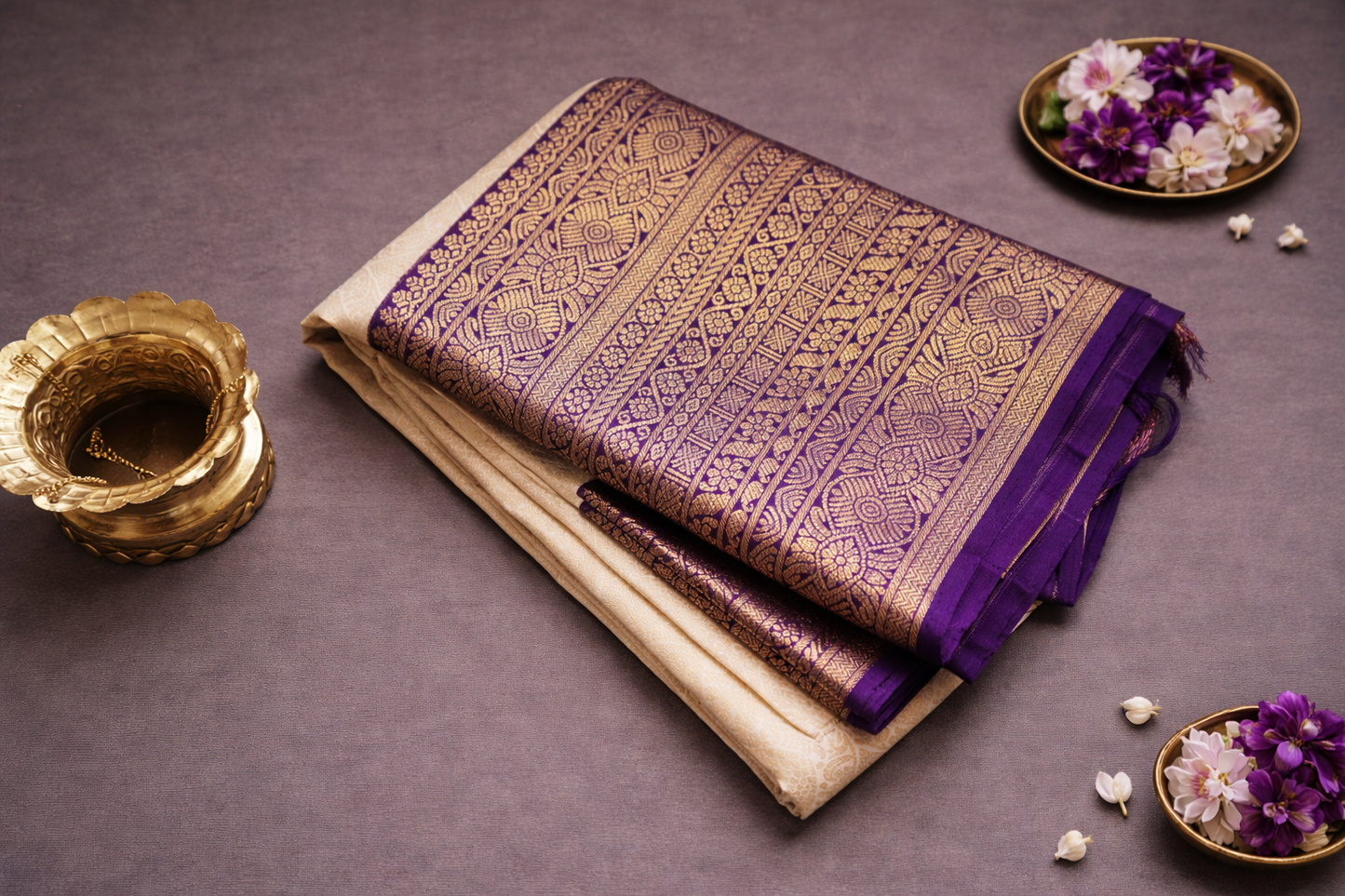 Royal Navy Blue Kanchipuram Silk Saree with Pink Zari Border