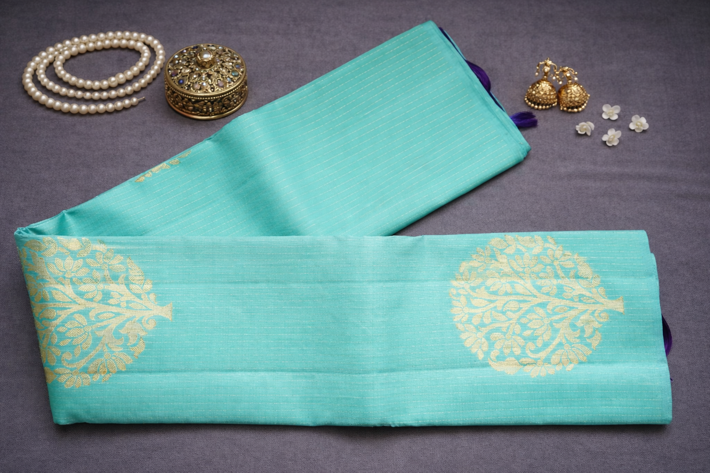 Elegant Aqua Blue & Royal Purple Silk Saree with Rich Zari Woven Pallu
