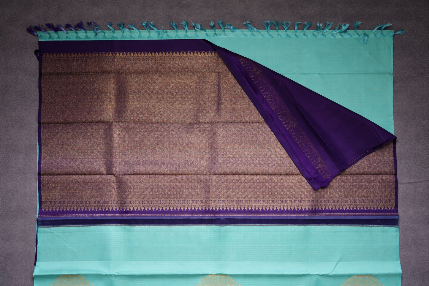 Elegant Aqua Blue & Royal Purple Silk Saree with Rich Zari Woven Pallu