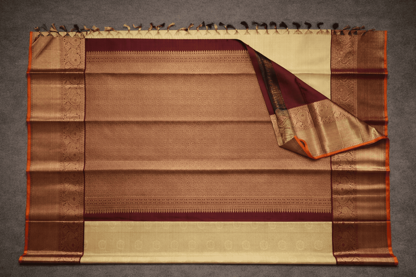Regal Kanchipuram Silk Saree in Antique Gold & Crimson