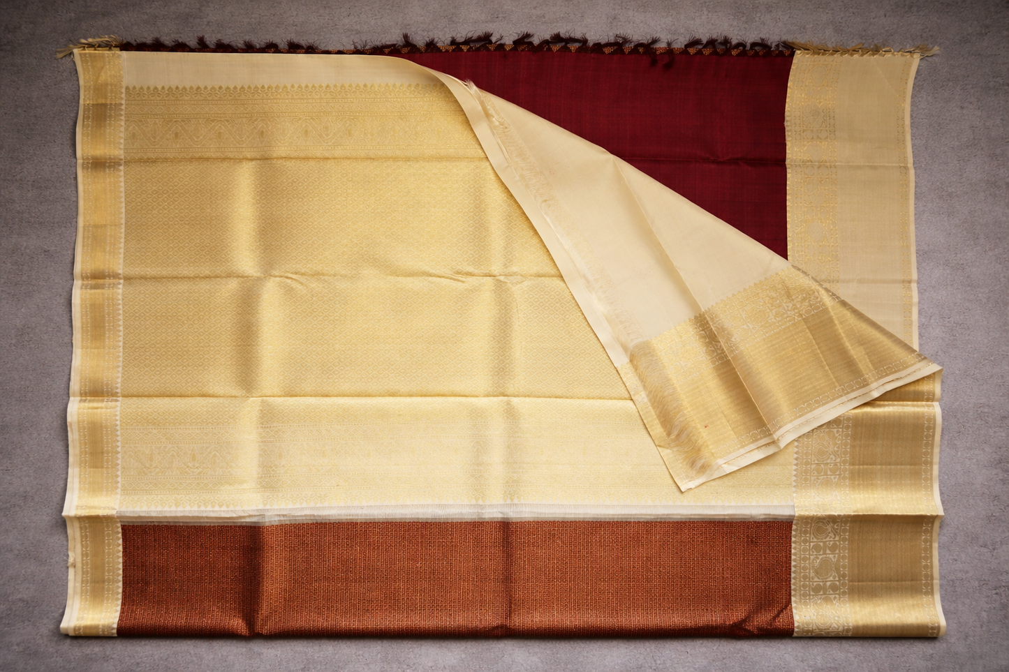 Elegant Copper Brown Banarasi Silk Saree with Gold Zari Border