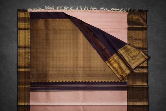 Elegant Blush Pink/Peach Traditional Zari Woven Silk Saree with Antique Gold Border