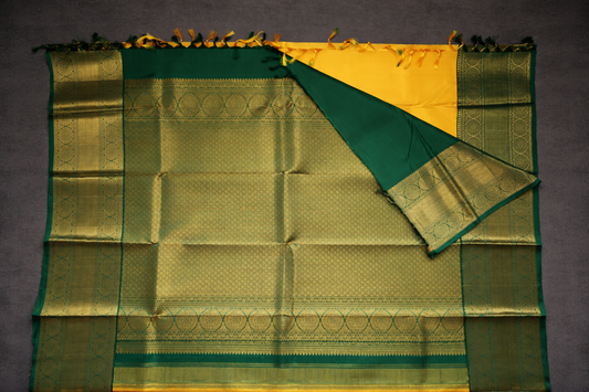 Royal Mustard Yellow Silk Saree with Traditional Green Zari Border