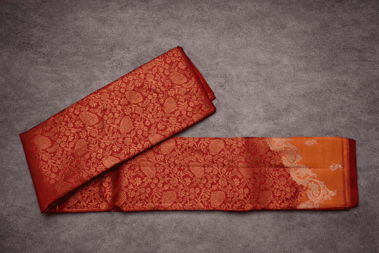 Royal Red & Orange Brocade Kanchi Silk Saree