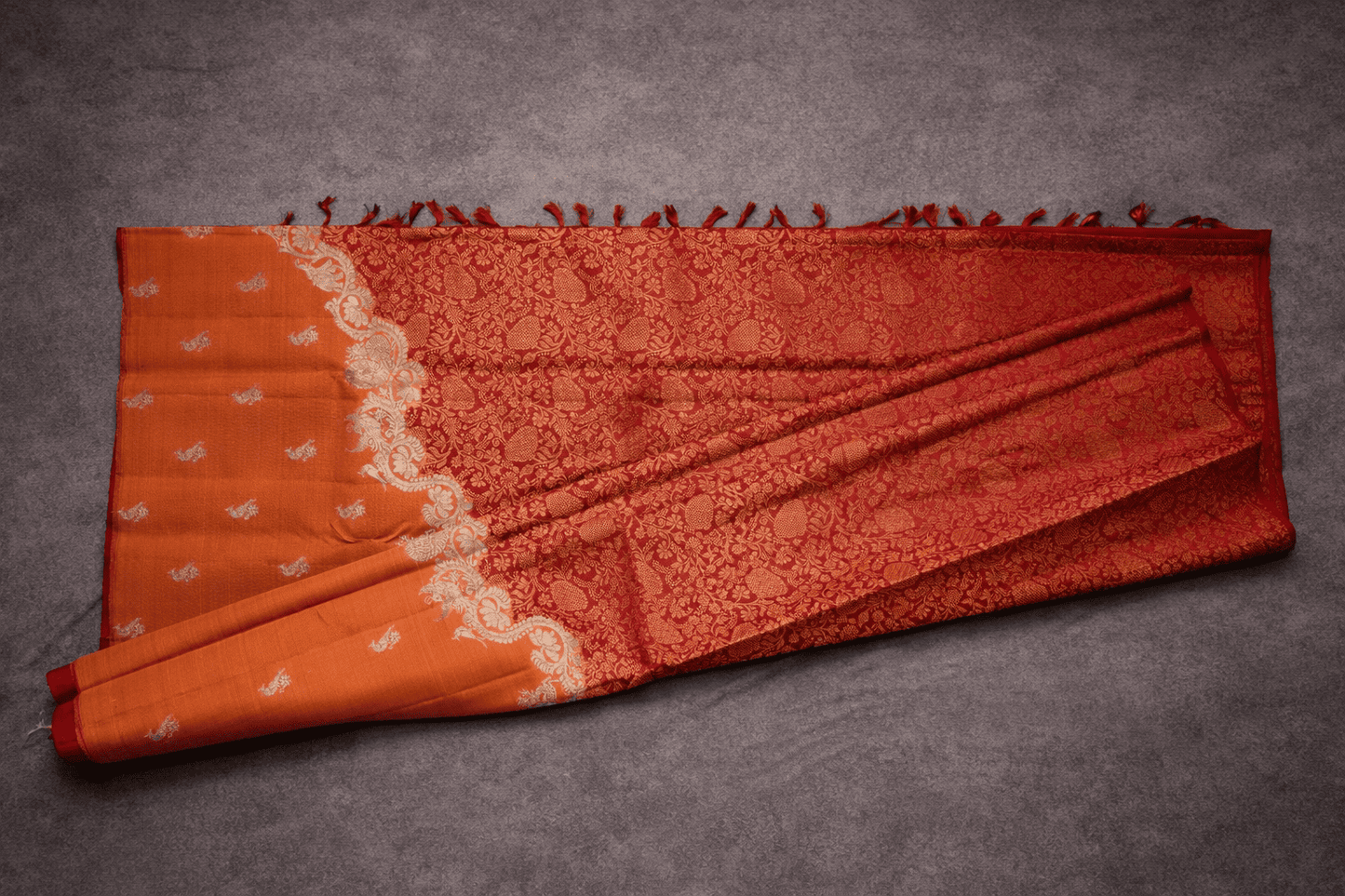 Royal Red & Orange Brocade Kanchi Silk Saree