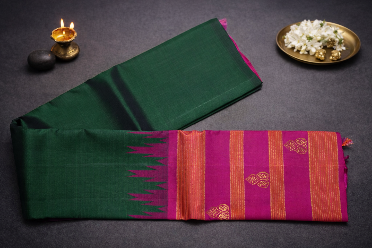Elegant Green & Pink Traditional Silk Saree with Zari Border and Designer Pallu